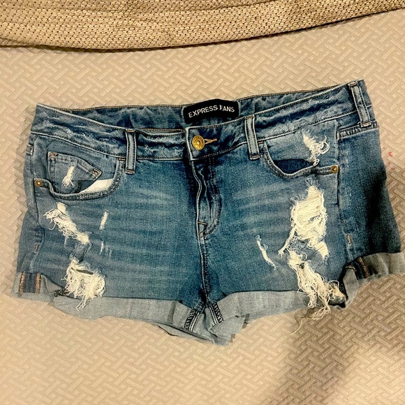 Express Women's Blue Distressed Denim Shorts - Picture 1 of 3